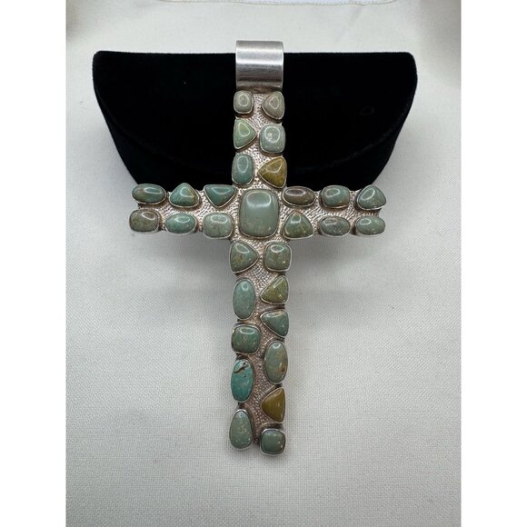 DTR Jay King Sterling Silver & Turquoise Large Cross Pendant 5 Inches Long - Picture 8 of 8